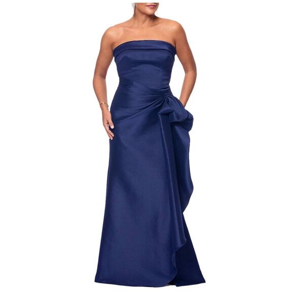 Xscape Navy Strapless Ruched Ruffle Aline Gown - Size 4 (new) - Picture 4 of 9